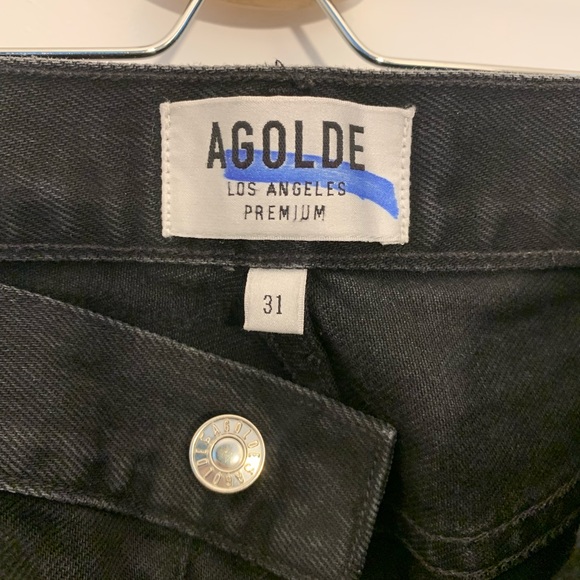 Agolde Black Denim Ripped Style Straight Jeans - Picture 3 of 6